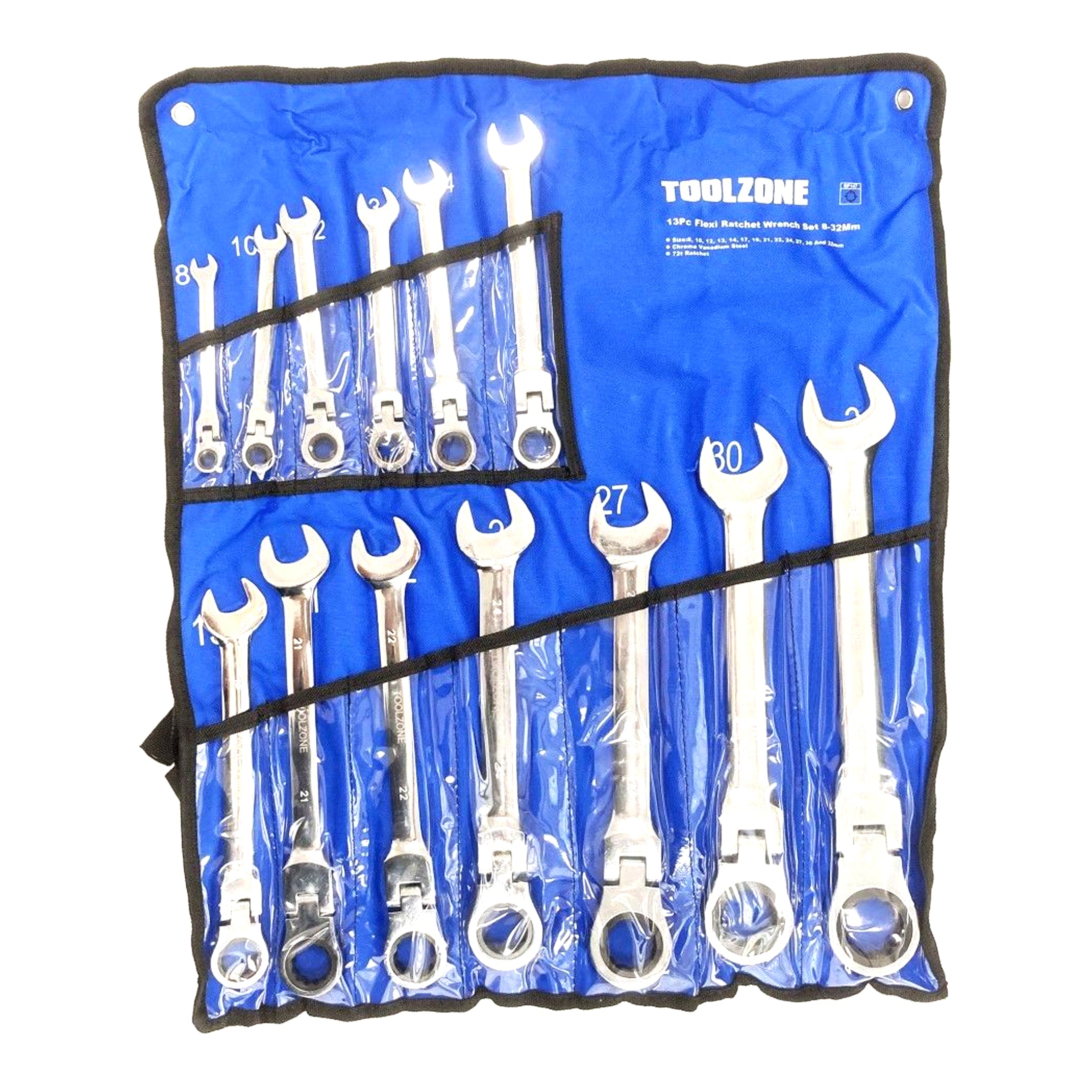 Toolzone Flexi Ratchet Wrench Set 13pc 8-32mm 72 Teeth Chrome Vanadium - Toolzone Kdpsp147