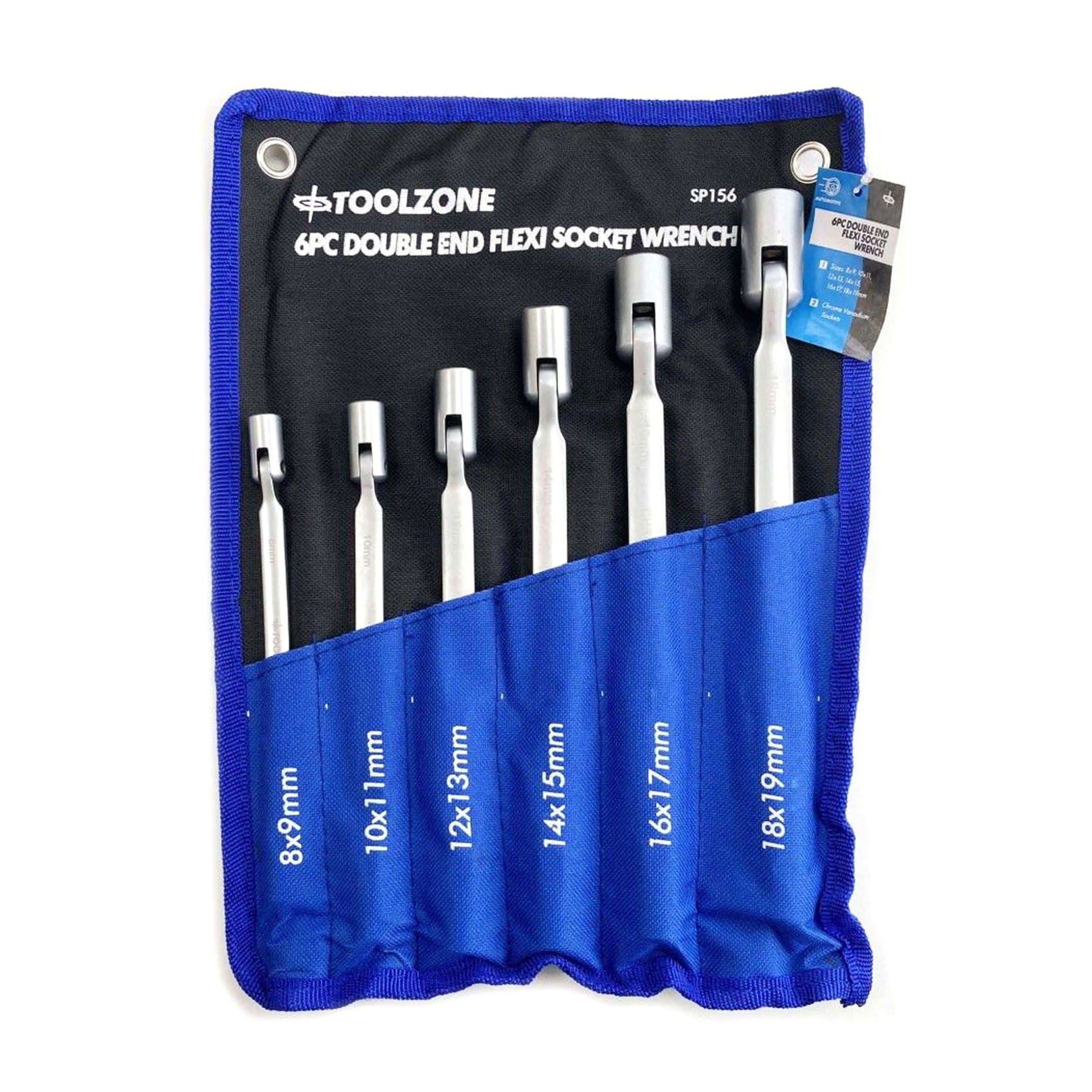 Toolzone Flexi Socket Wrench Set 6pc Double Ended 8-19mm Carbon Steel - Toolzone Kdpsp156