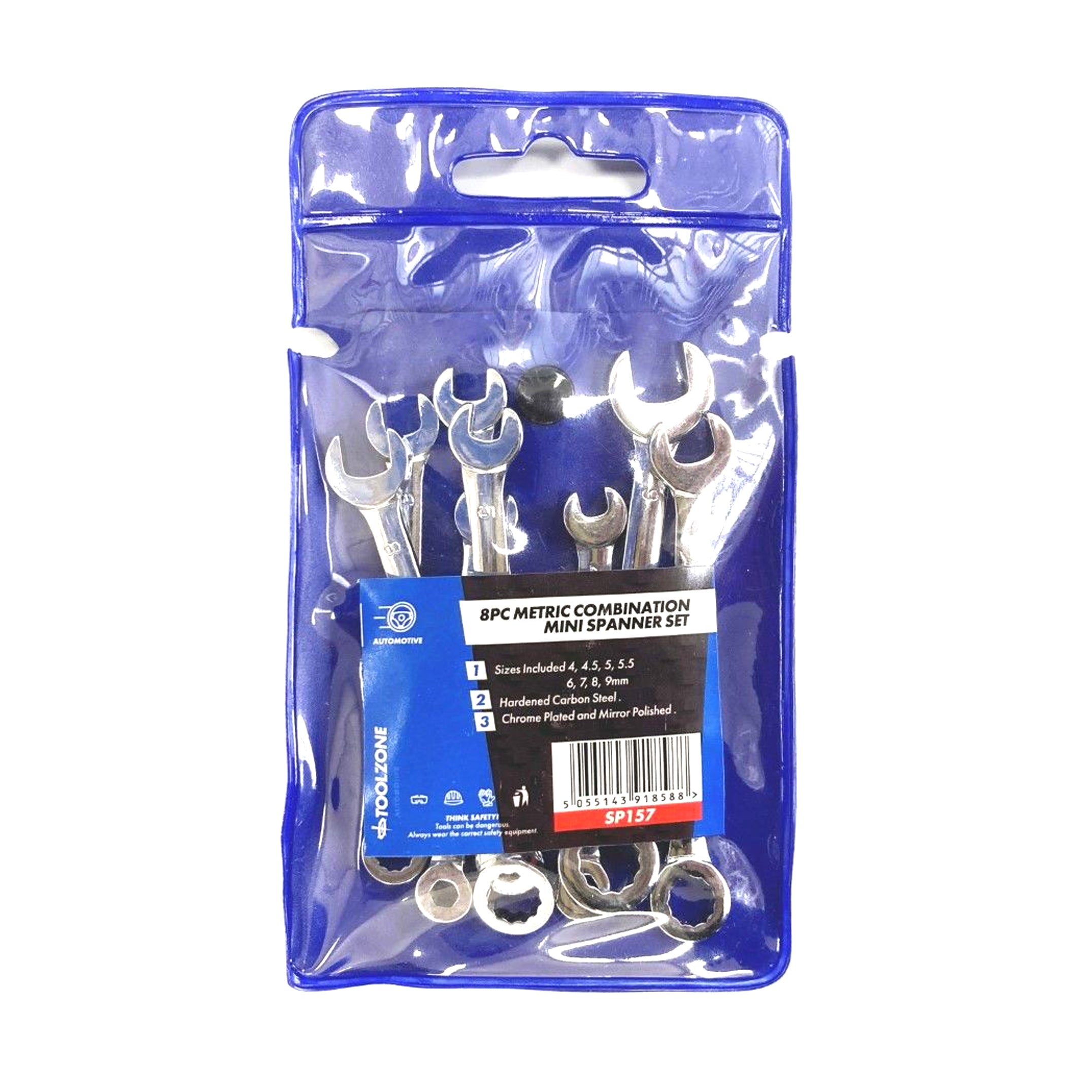 Toolzone Combination Spanner Set 8pc Mini 4-9mm Carbon Steel Chrome Plated - Toolzone Kdpsp157