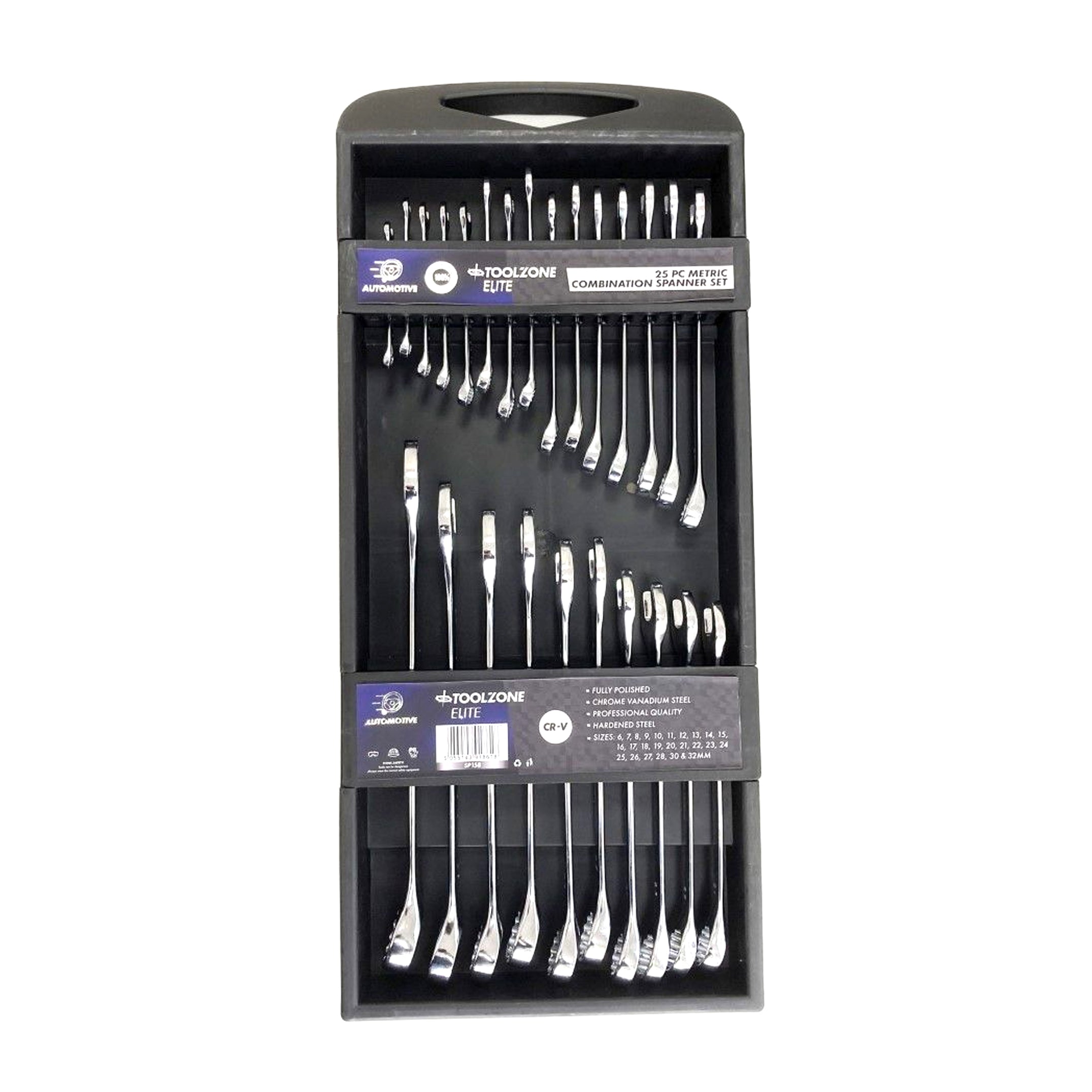 Toolzone Combination Spanner Set 25pc 6-32mm Chrome Vanadium in Tray - Toolzone Kdpsp158