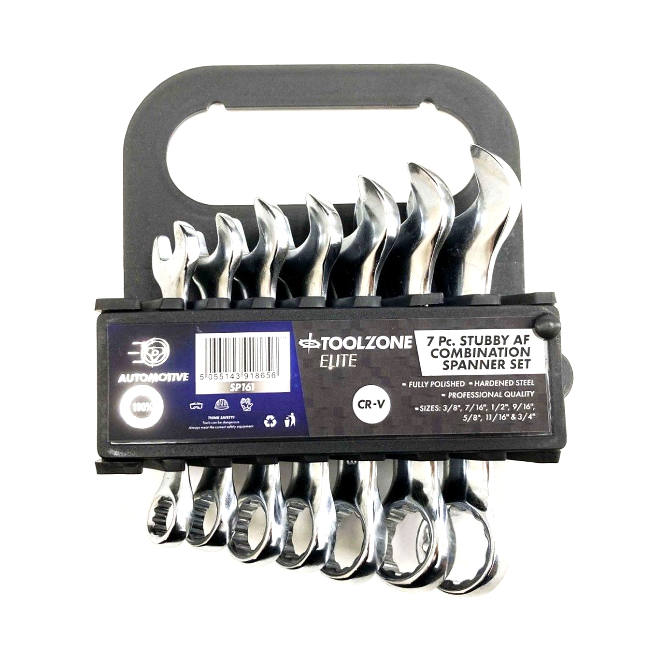 Toolzone Combination Spanner Set 7pc Af Stubby Chrome Vanadium in Rack - Toolzone Kdpsp161