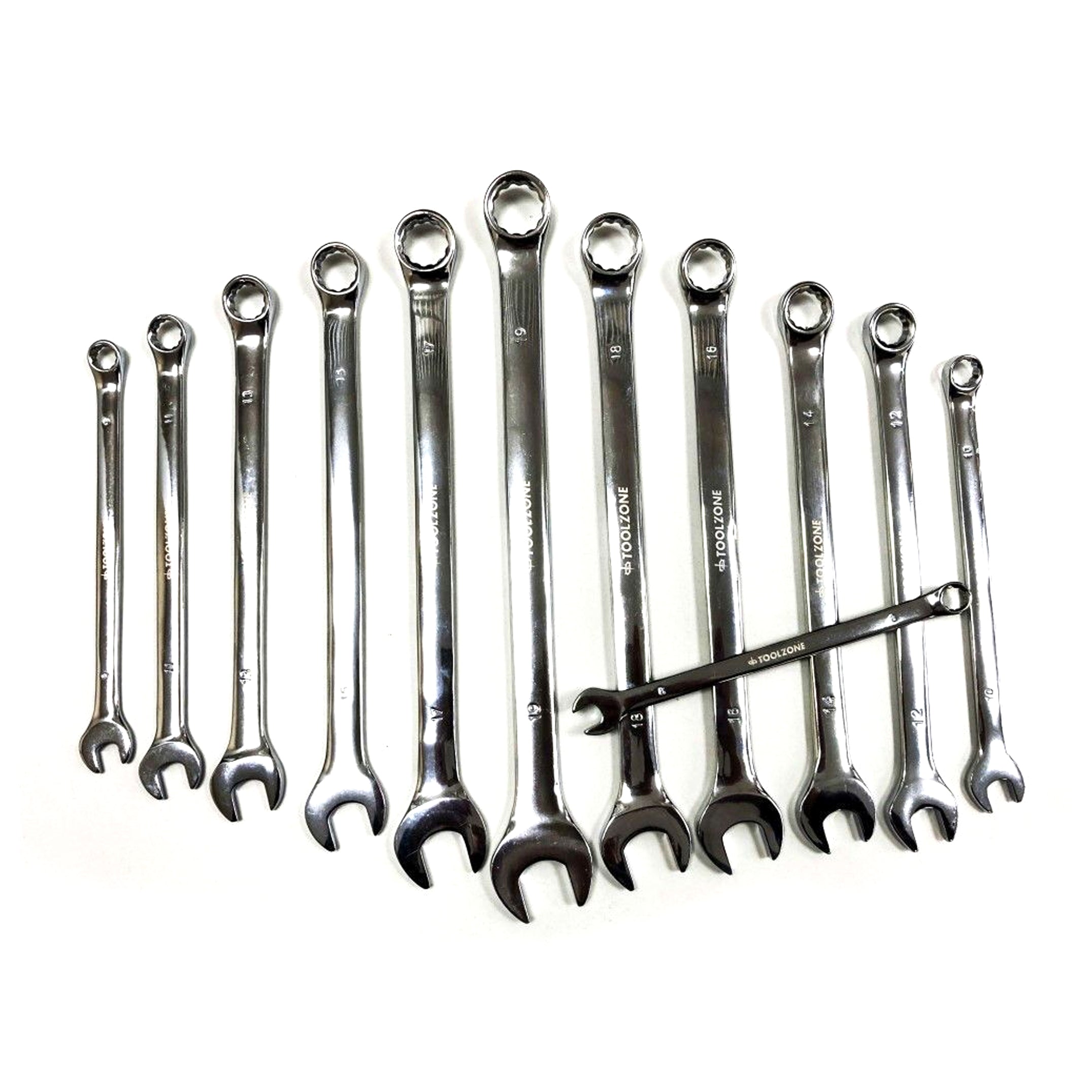 Toolzone Combination Spanner Set 12pc Extra Long 8-19mm Chrome Vanadium in Pouch - Toolzone Kdpsp174