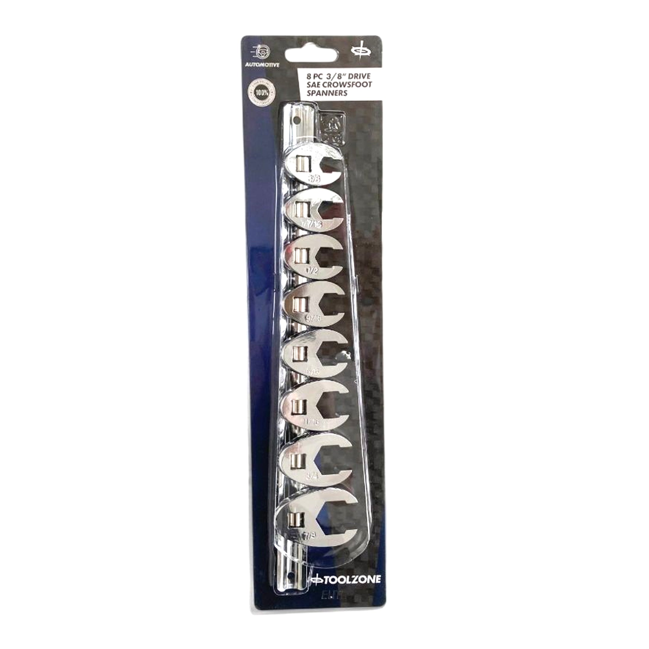 Toolzone Crowsfoot Spanner Set 8pc Imperial 3/8-7/8 Chrome Vanadium on Rail - Toolzone Kdpsp175