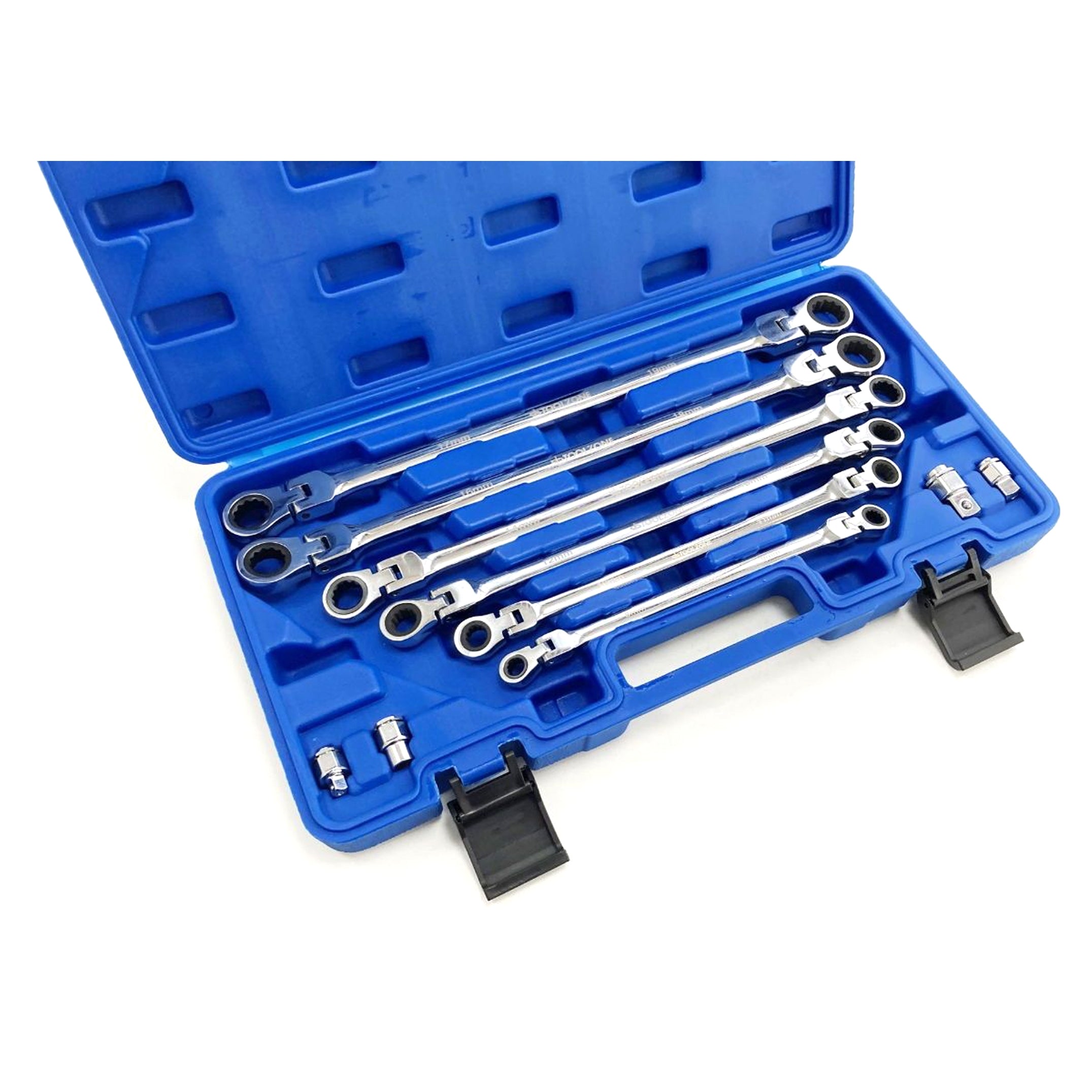 Toolzone Flexi Ratchet Spanner Set 10pc 8-19mm Drop Forged Mirror Polish - Toolzone Kdpsp198