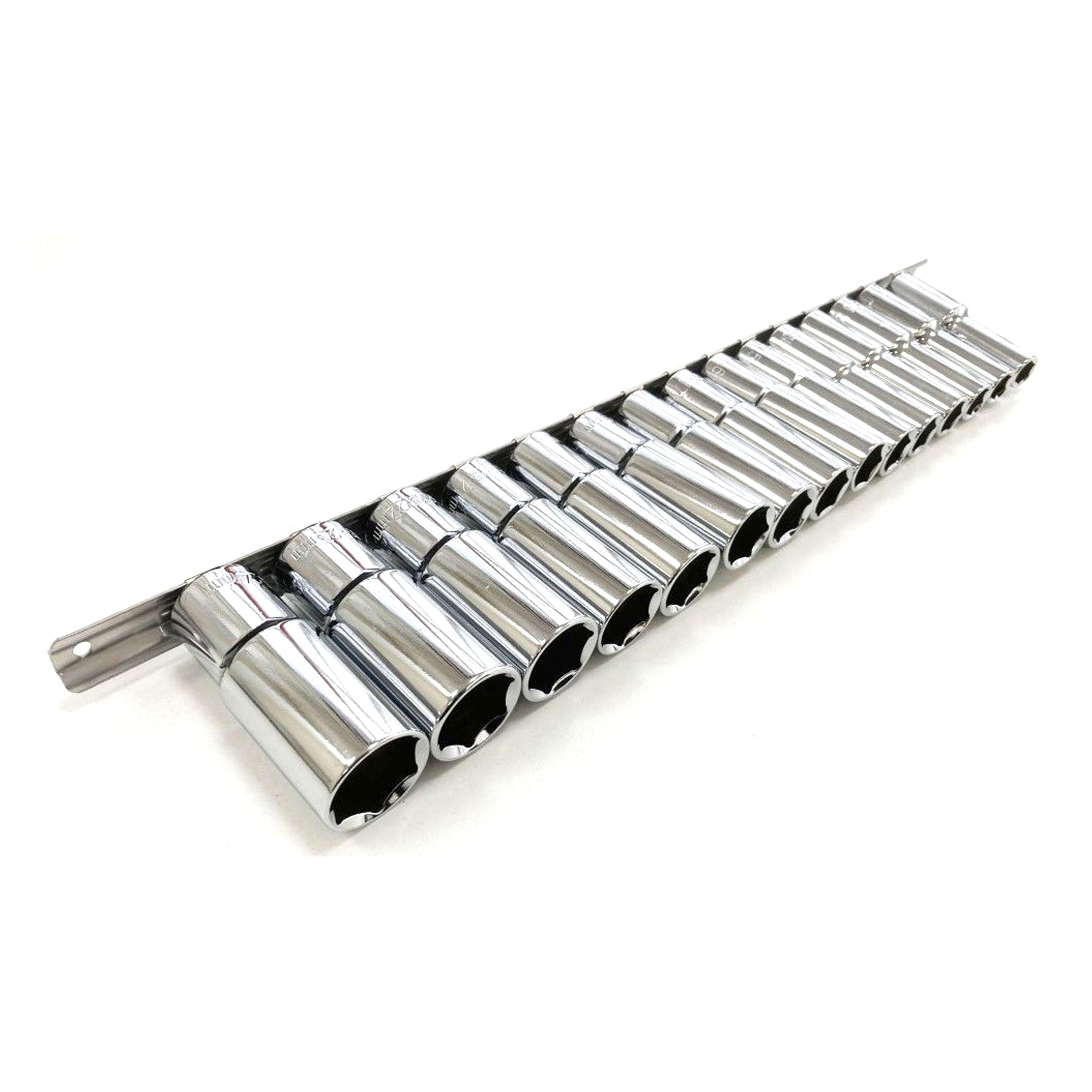 Toolzone Deep Socket Set 1/2 Drive 15pc 10-24mm Crv 6pt on Rail - Toolzone Kdpss010