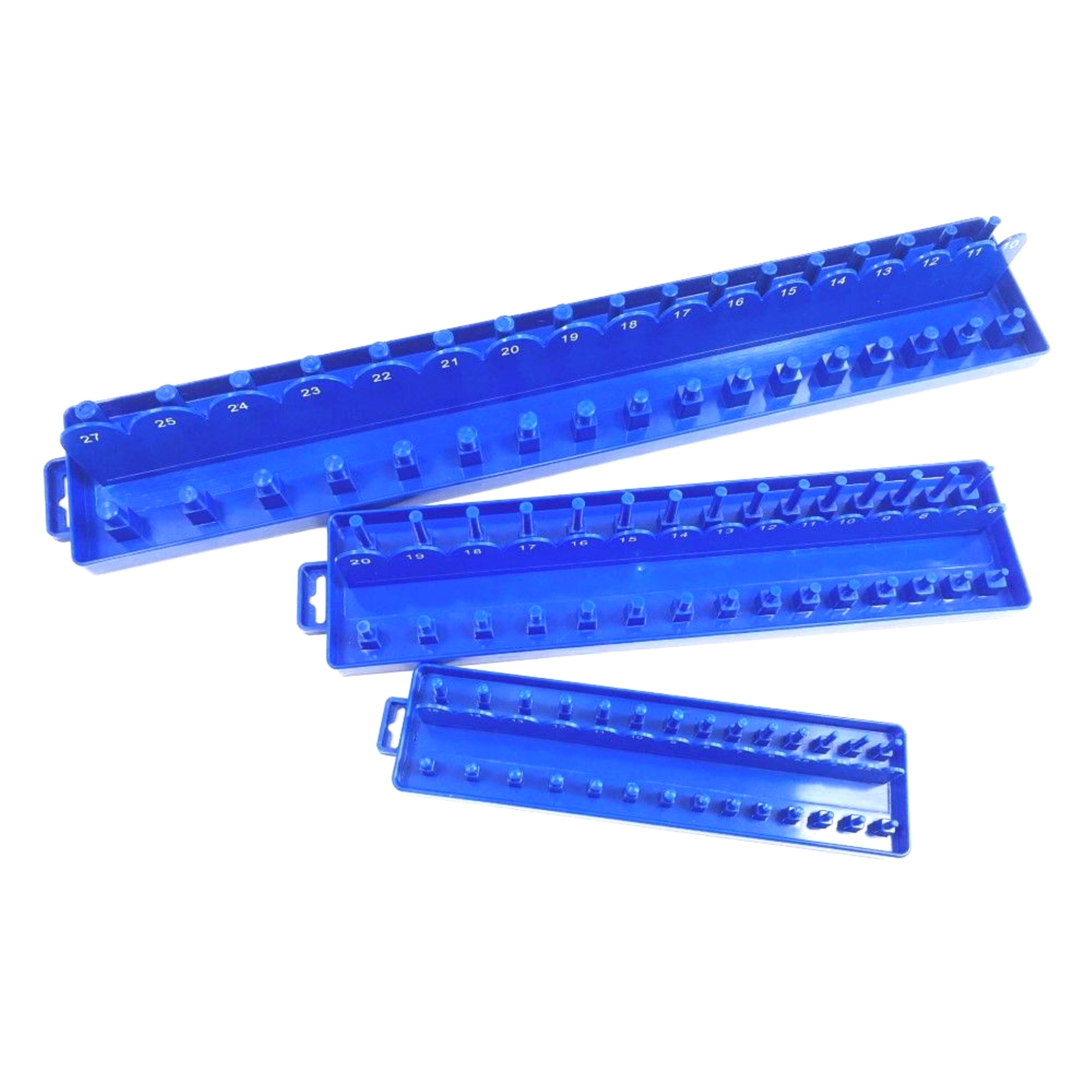 Toolzone Socket Holder Set 3pc Abs Plastic 1/4 3/8 1/2 Drive Metric Marked - Toolzone Kdpss013