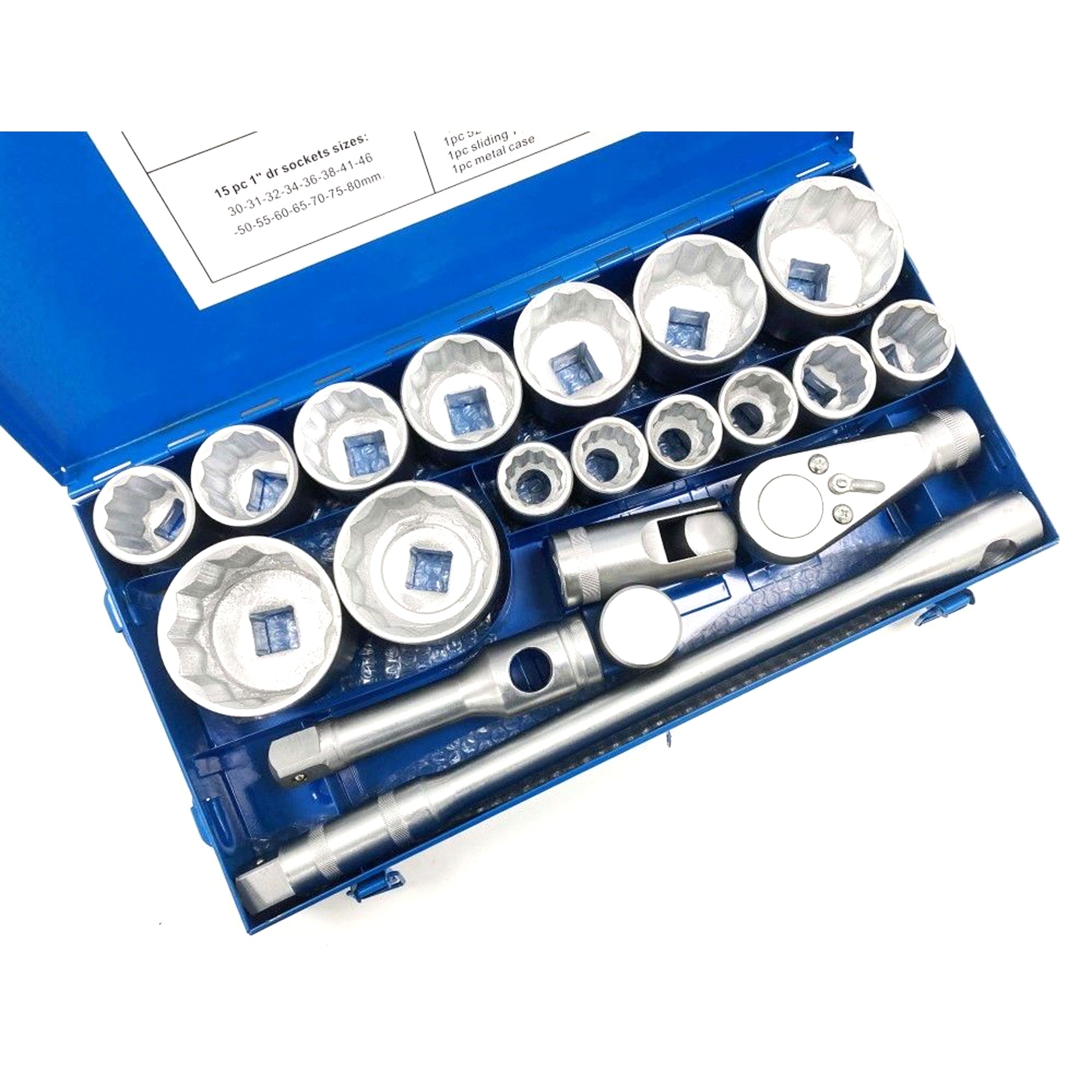 Toolzone Socket Set 1 Drive 21pc 30-80mm with Accessories in Metal Case - Toolzone Kdpss020