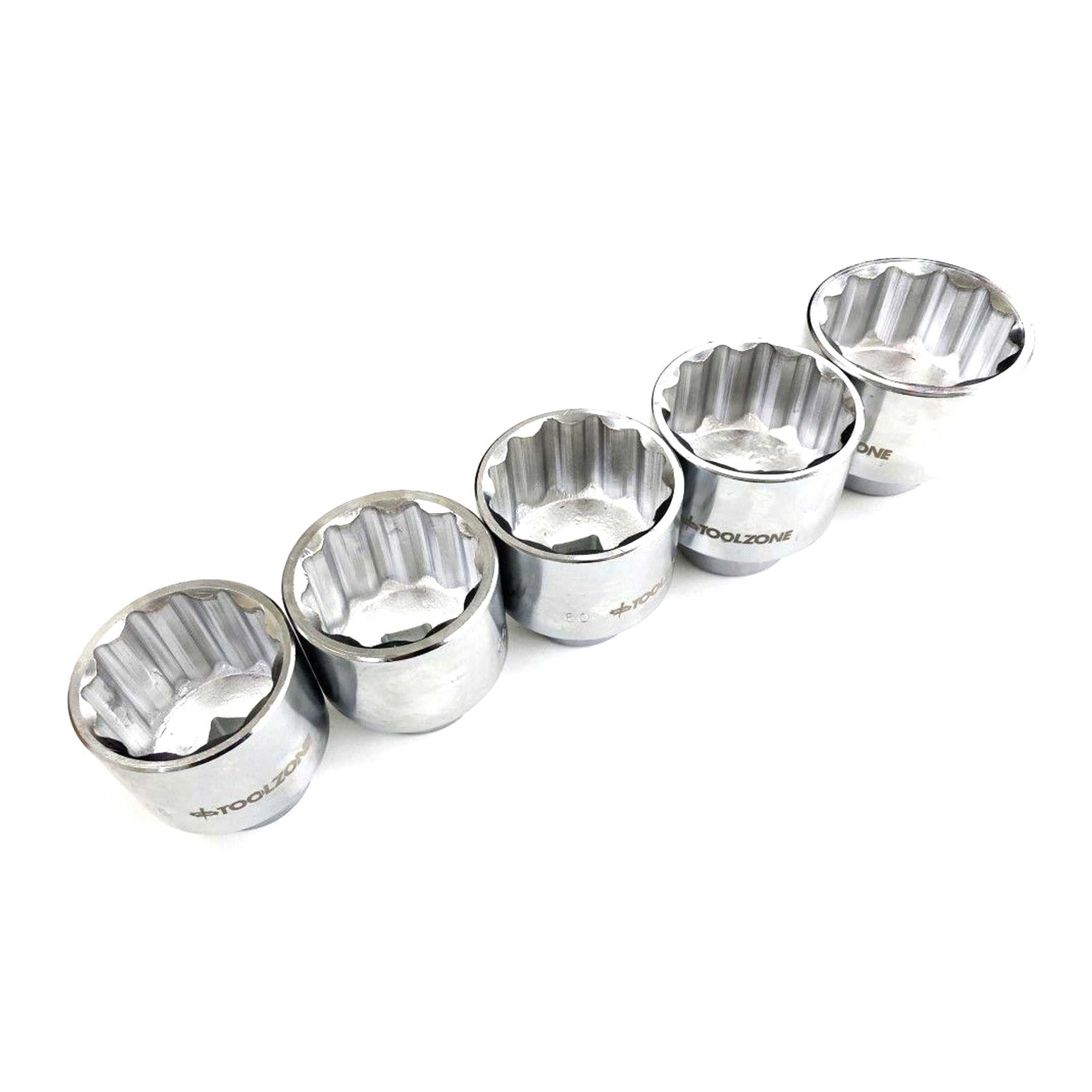 Toolzone Socket Set 3/4 Drive 5pc 55mm 56mm 60mm 65mm 70mm Crv Single Hex - Toolzone Kdpss028