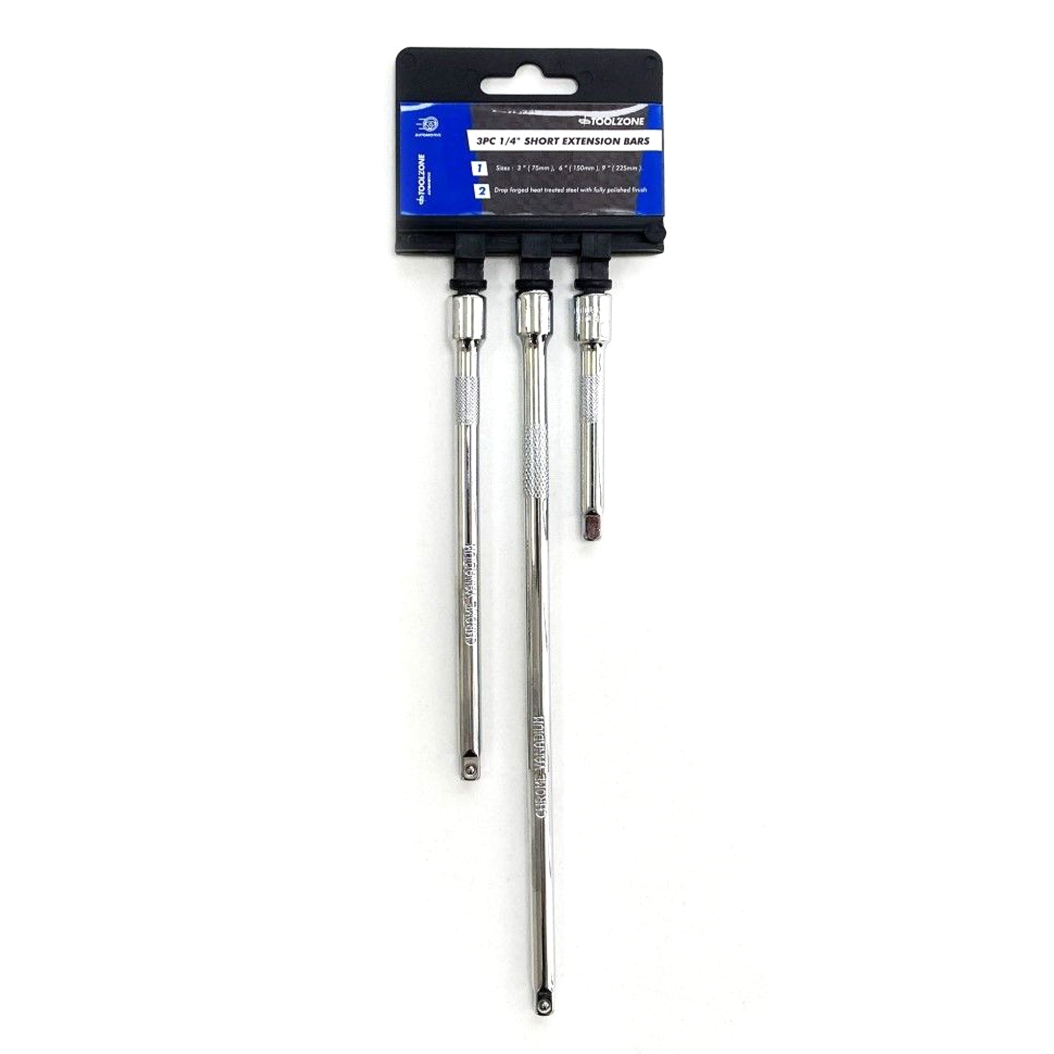 Toolzone Extension Bar Set 1/4 Drive Short 3 Pieces 75mm 150mm 225mm - Toolzone Kdpss140