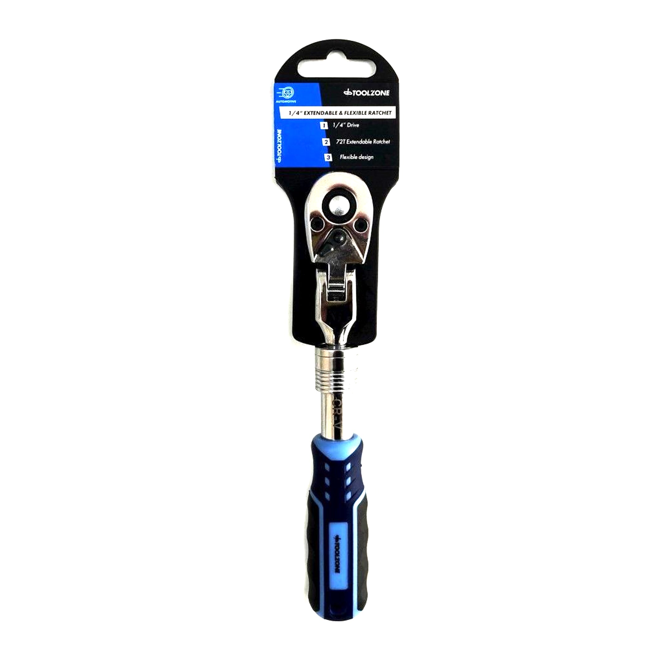 Toolzone Ratchet Flexi Head Extendable 1/4 Drive 180-230mm Softgrip Crv - Toolzone Kdpss222
