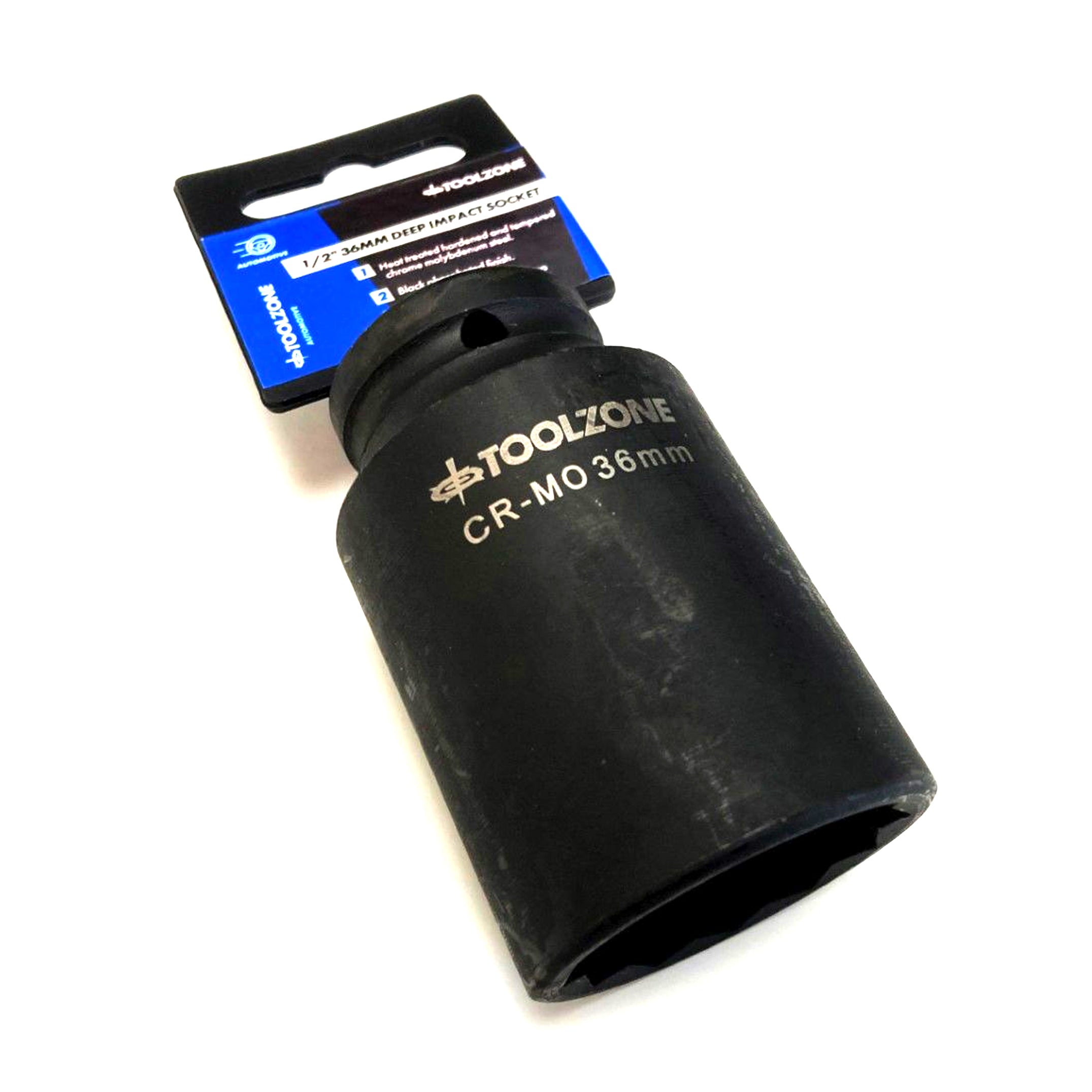 Toolzone Impact Socket Deep 1/2 Drive 36mm 12 Point CR-mo 80mm Black Phosphate - Toolzone Kdpss234