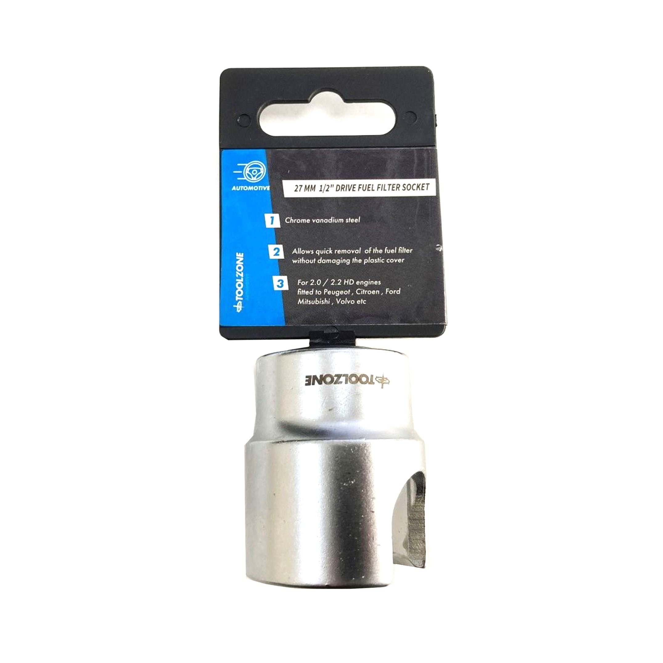 Toolzone Fuel Filter Socket 27mm 1/2 Drive Chrome Vanadium Steel - Toolzone Kdpss246