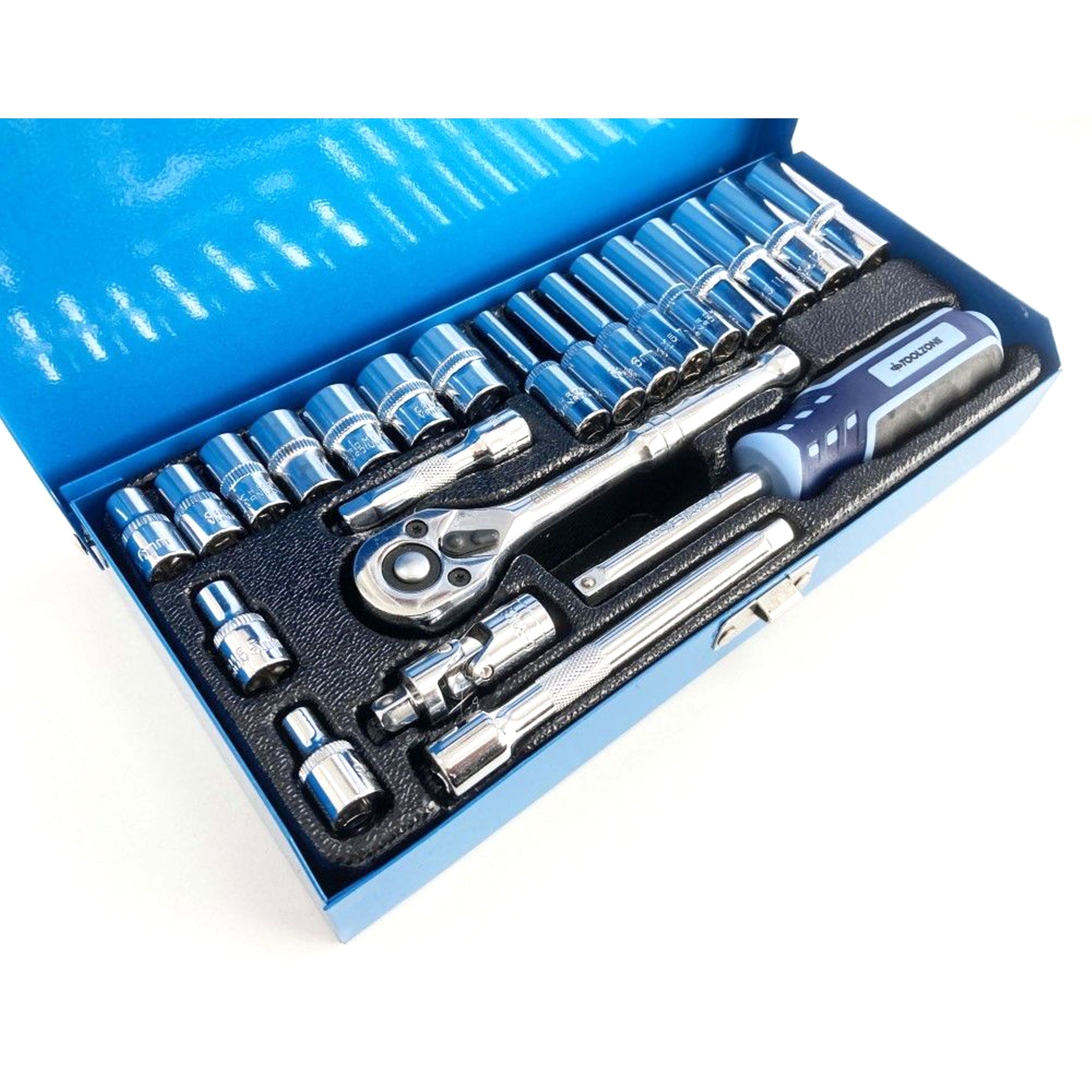 Toolzone Socket Set 24 Pieces 1/4 Drive Crv Polished 4mm-13mm - Toolzone Kdpss300