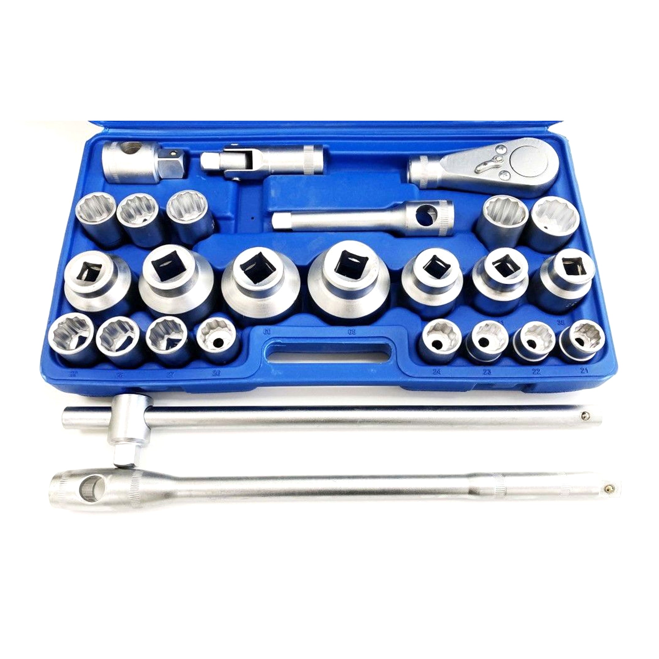 Toolzone Socket Set 26 Pieces 3/4 and 1 Drive 21mm-65mm Carbon Steel - Toolzone Kdpss301