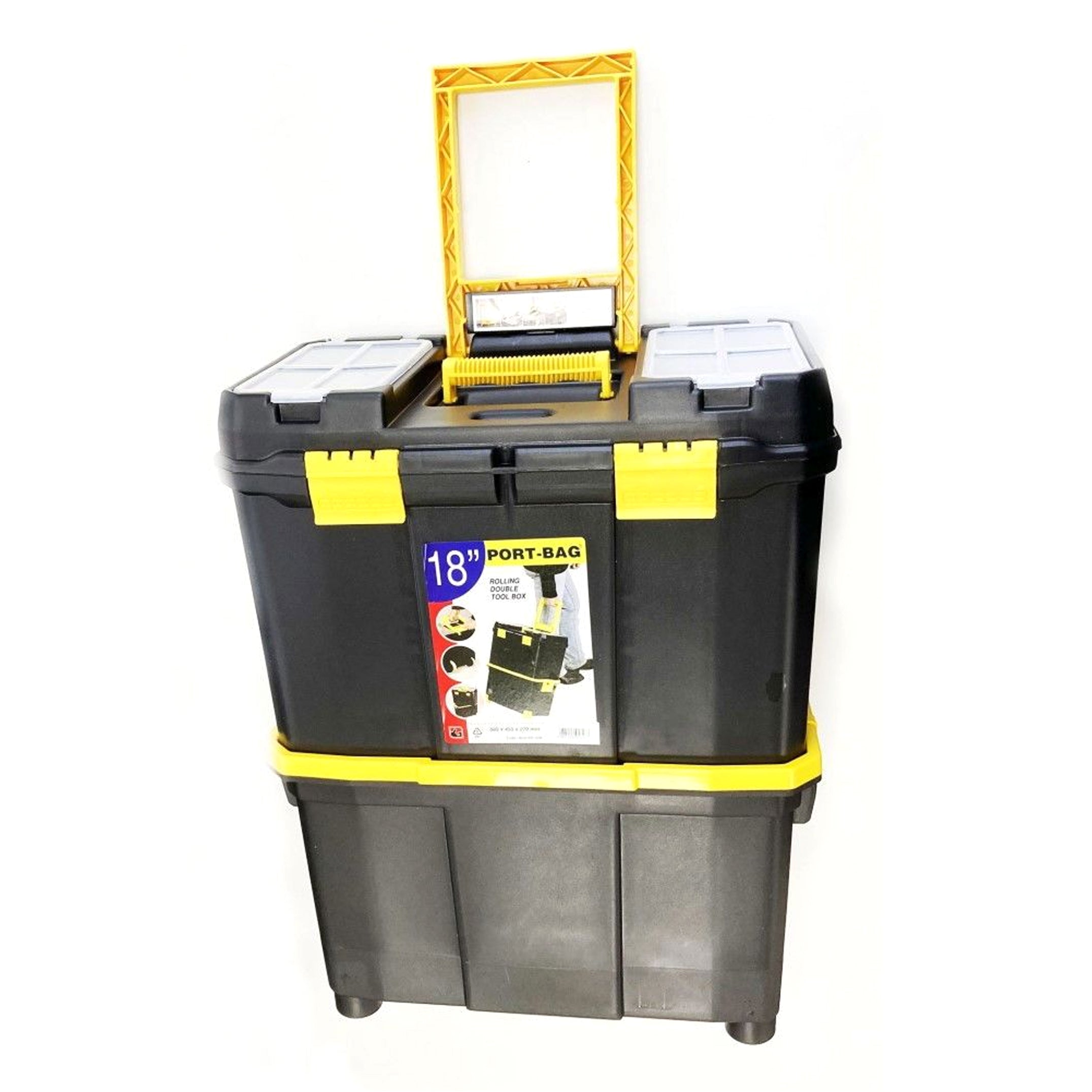 Toolzone Organiser Mobile Double Box 18 with Wheels and Carry Tray - Toolzone Kdptb088