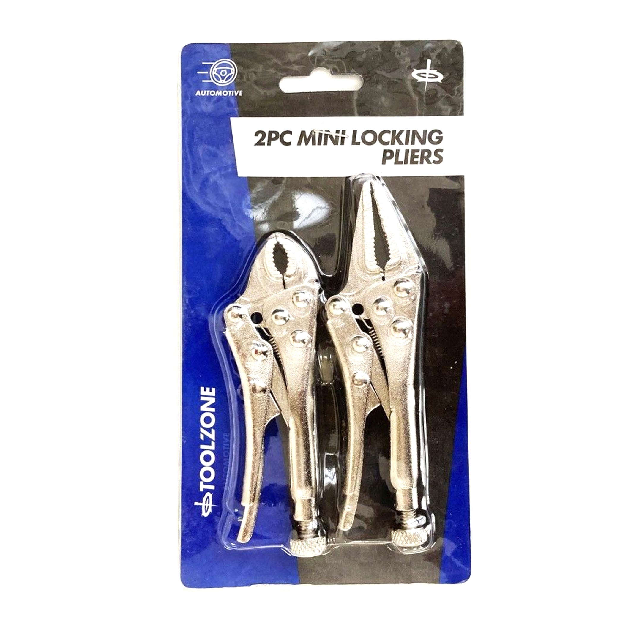 Toolzone Locking Pliers Mini 2 Piece Long Nose Curved Jaw - Toolzone Kdpwr129