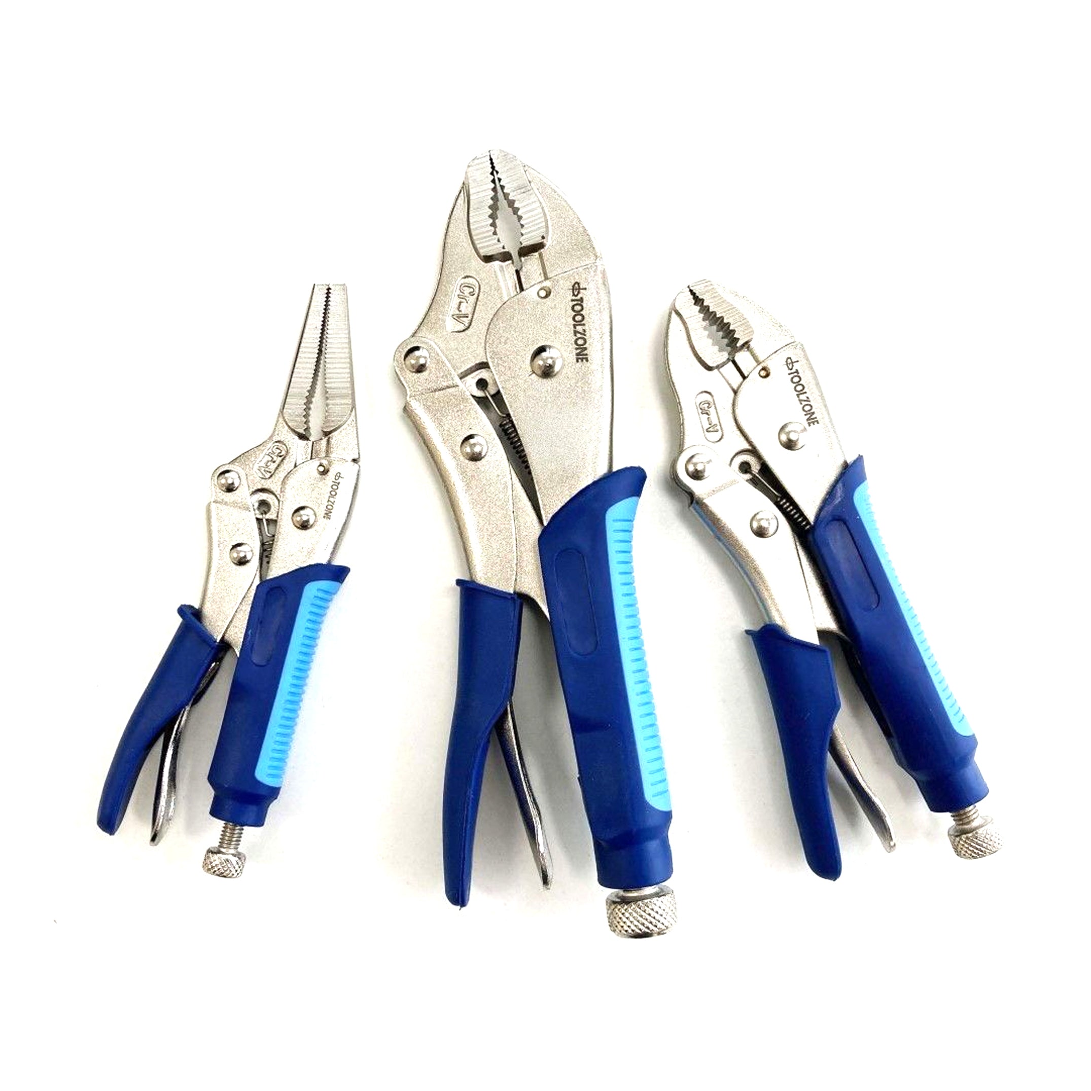 Toolzone Locking Plier Set 3 Piece Crv Softgrip 7 10 Curved Jaw 6.5 Long Nose - Toolzone Kdpwr174