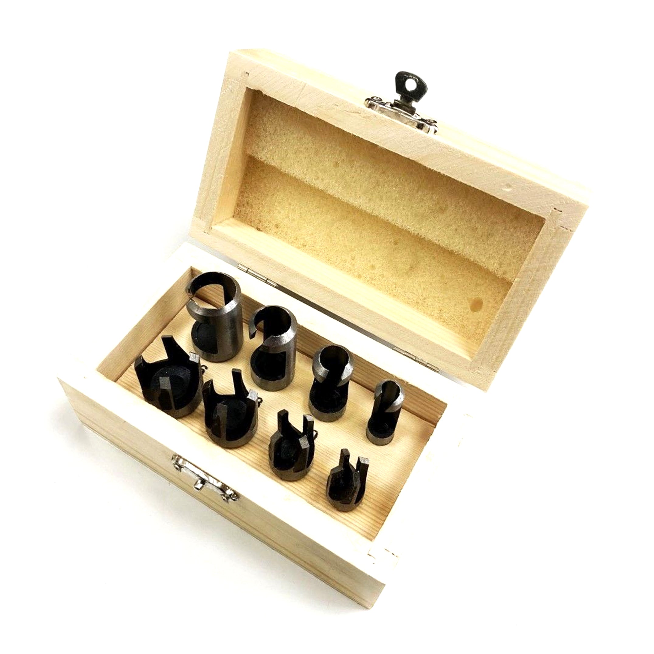 Toolzone Wood Plug Cutter Set 8pc 6mm 10mm 13mm 16mm 10mm Shank in Wood Box - Toolzone Kdpww132