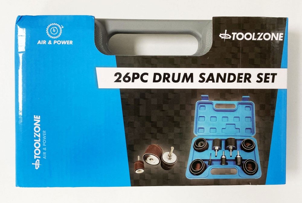 Toolzone Drum Sander Set 26 Pieces 13mm 19mm 25mm 38mm 50mm 80 120 Grit - Toolzone Kdpab158