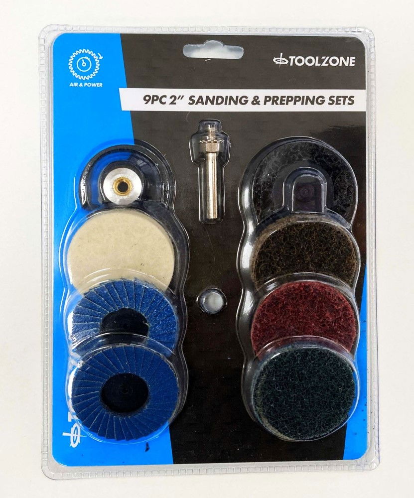 Toolzone Sanding and Prepping Set 9 Pieces 2 36 120 Grit 1/4 Shank - Toolzone Kdpab159