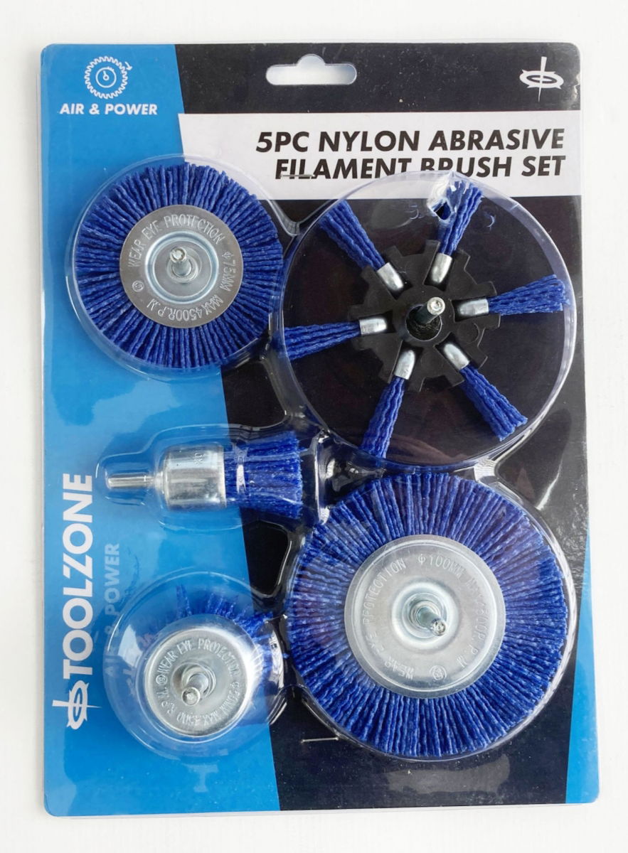 Toolzone Nylon Abrasive Filament Brush Set 5 Pieces 6mm Shank - Toolzone Kdpab160
