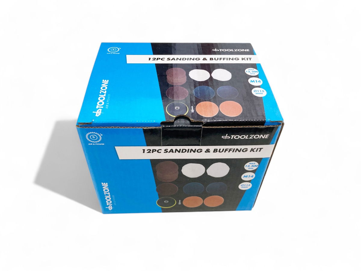 Toolzone Sanding and Buffing Kit 12 Pieces 115mm with M14 Arbor - Toolzone Kdpab171