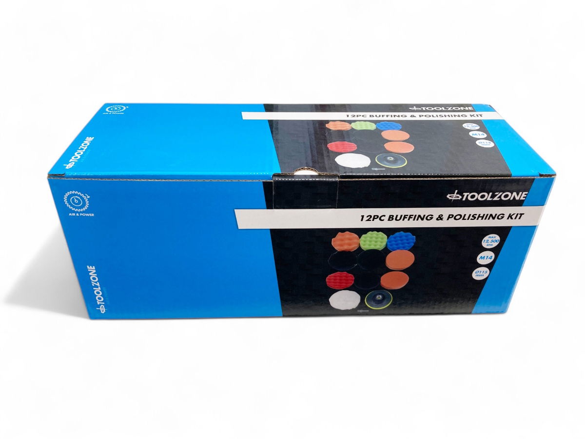 Toolzone Buffing and Polishing Kit 12 Pieces 115mm with Hook and Loop Adaptor - Toolzone Kdpab172