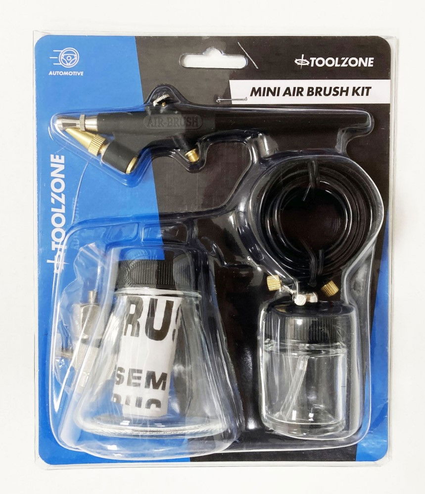 Toolzone Mini Air Brush Kit with 152cm Air Hose and Paint Jars - Toolzone Kdpat033