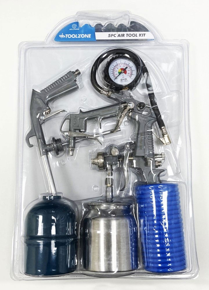 Toolzone Air Tool Kit 5 Pieces with Spray Gun Nozzles 1.5mm and 1.7mm - Toolzone Kdpat034