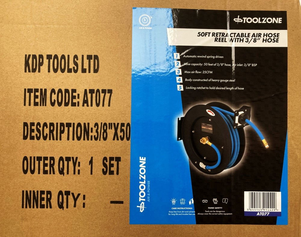 Toolzone Retractable Air Hose on Reel 3/8 X 50ft Inlet/outlet 3/8 Bsp Working Pressure 300 Psi - Toolzone Kdpat077
