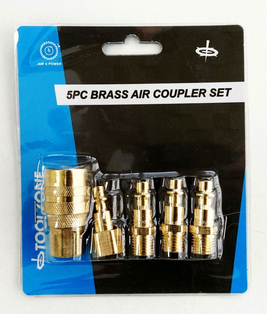 Toolzone Brass Quick Air Coupler Set 5pc 1/4 Npt Includes Female Coupler Connector 3 Male Connectors - Toolzone Kdpat085