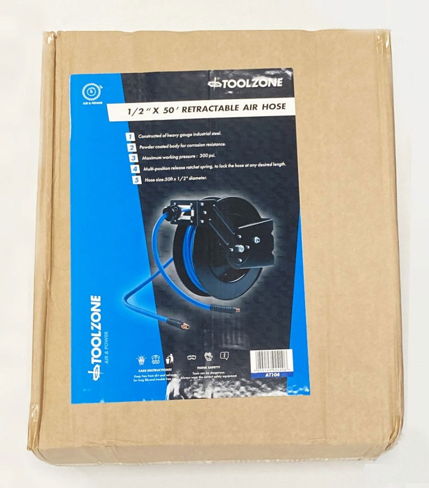 Toolzone Retractable Air Hose 50ft 1/2 Working Pressure 300psi Auto Rewind - Toolzone Kdpat104