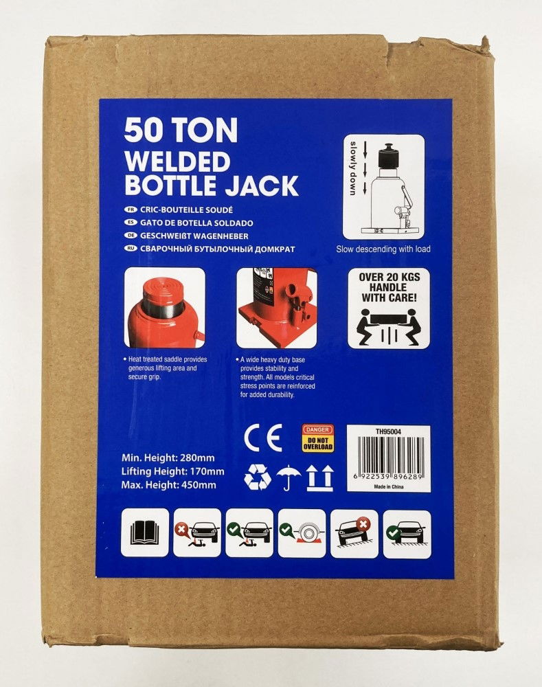 Toolzone Hydraulic Bottle Jack 50 Ton Min Height 300mm Lift 180mm - Toolzone Kdpau085