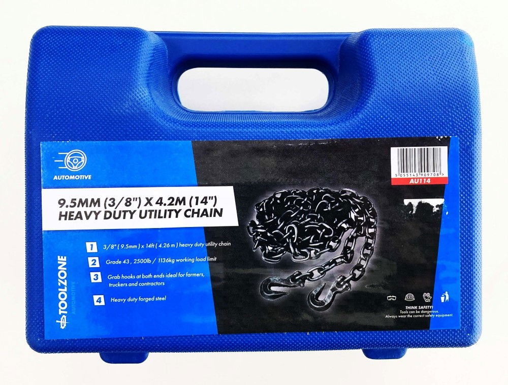 Toolzone Towing Chain 14ft X 3/8 with Hooks - Toolzone Kdpau114