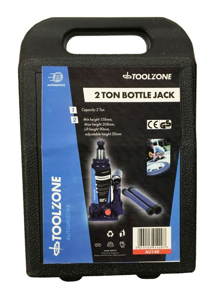 Toolzone Bottle Jack 2 Ton Min Height 160mm Max Height 308mm - Toolzone Kdpau148