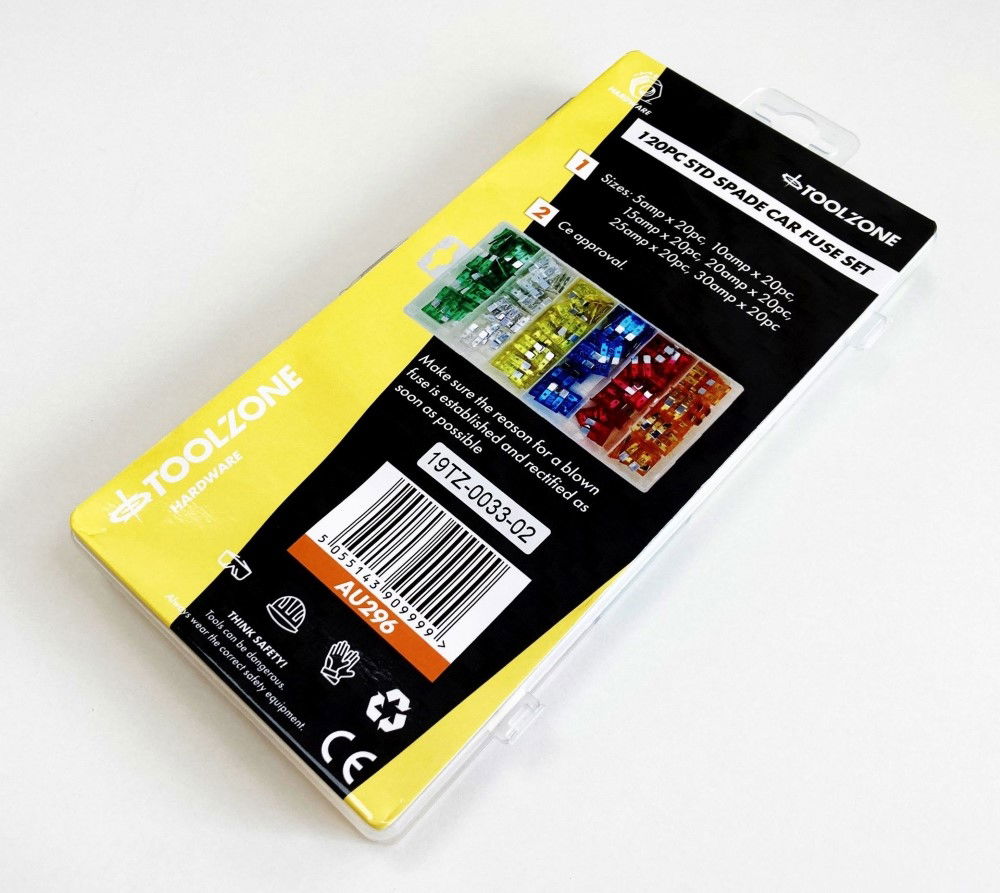 Toolzone Car Fuses Standard Blade 120pc Assorted 5a-30a - Toolzone Kdpau296