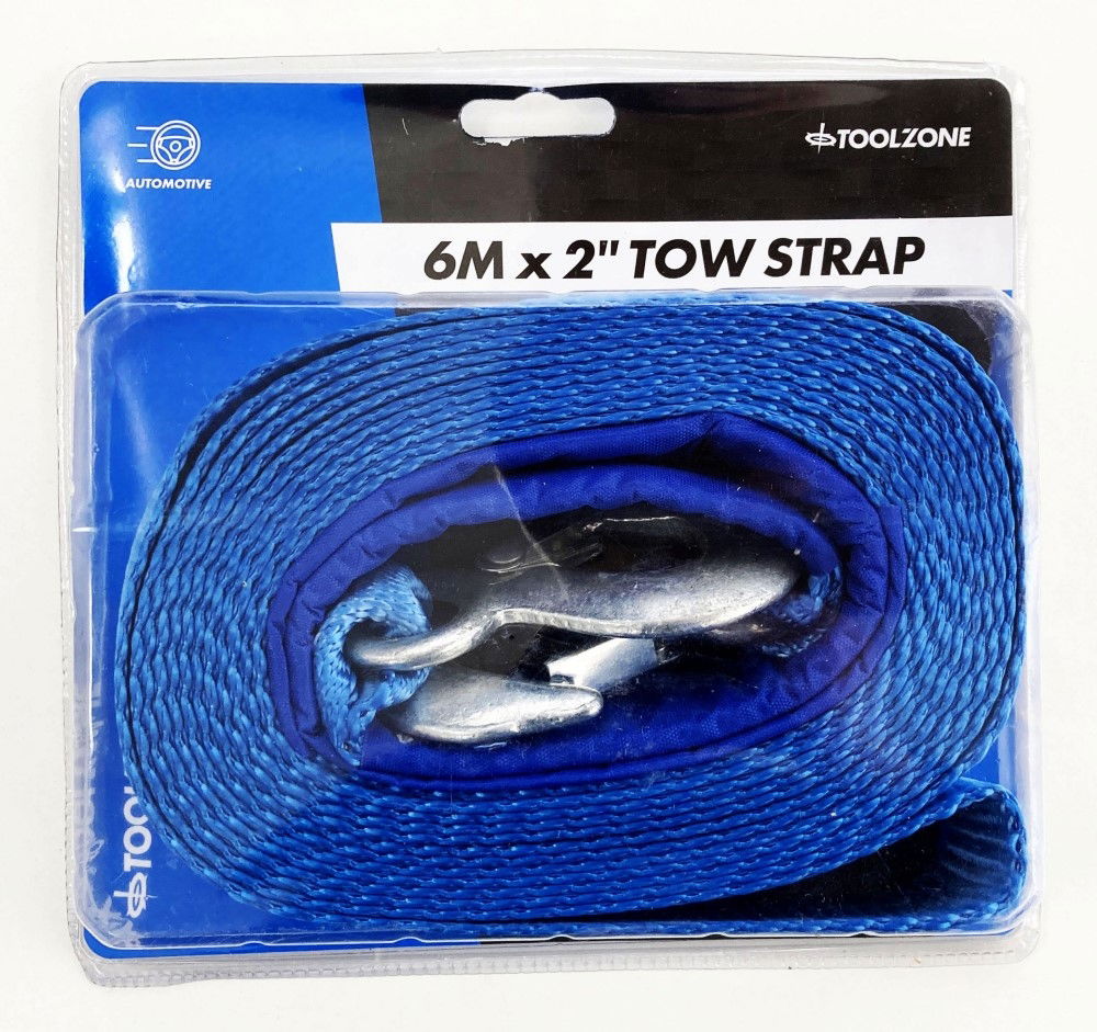 Toolzone Tow Strap 2 X 6m 3tonne with Steel Hooks - Toolzone Kdpau322