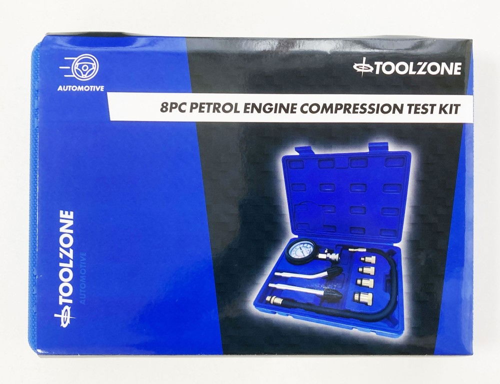 Toolzone Petrol Compression Test Kit 8pc 63mm Gauge Up to 300 Psi - Toolzone Kdpau343