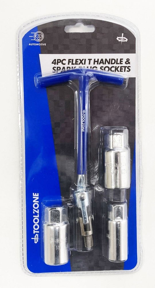Toolzone Flex T Handle and Spark Plug Socket Set 4pc 16mm 18mm 21mm - Toolzone Kdpau363
