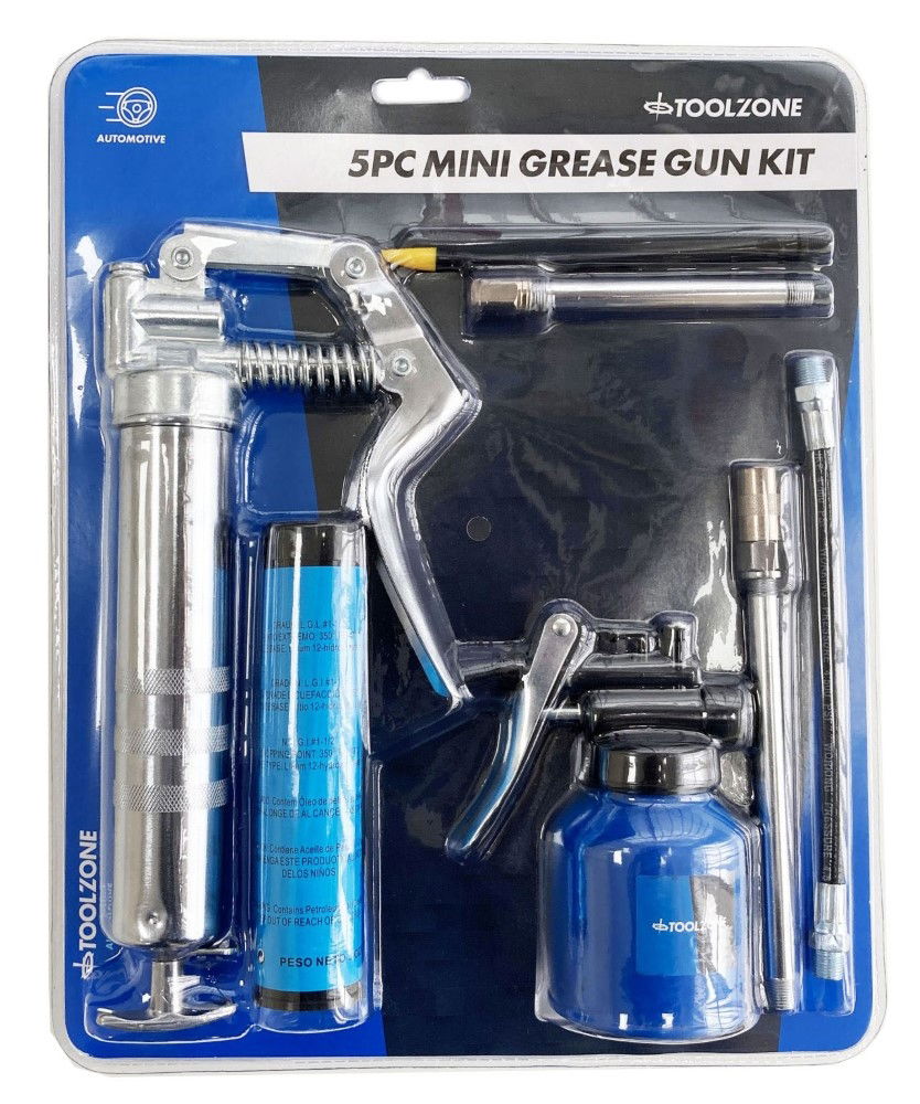 Toolzone Mini Grease Gun Kit 5pc Pistol Type with Fixed and Flexible Nozzle - Toolzone Kdpau370