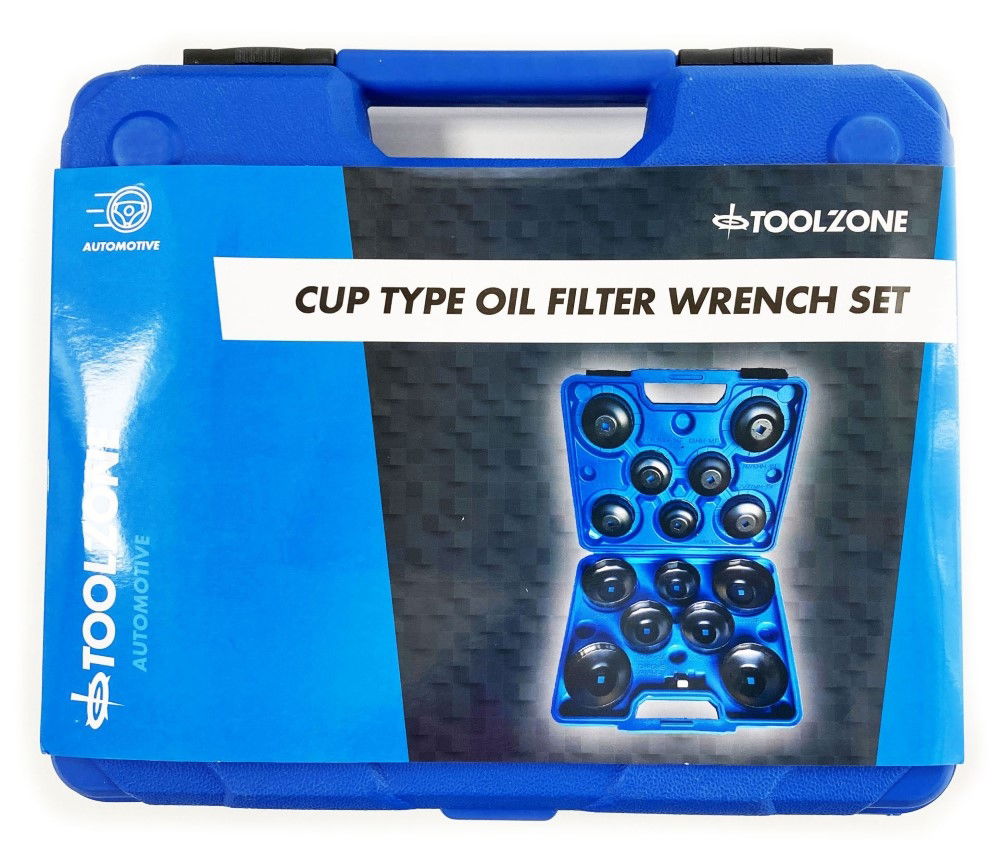 Toolzone Cup Type Oil Filter Wrench Set 16pc 65-100mm with Socket Adaptor - Toolzone Kdpau377