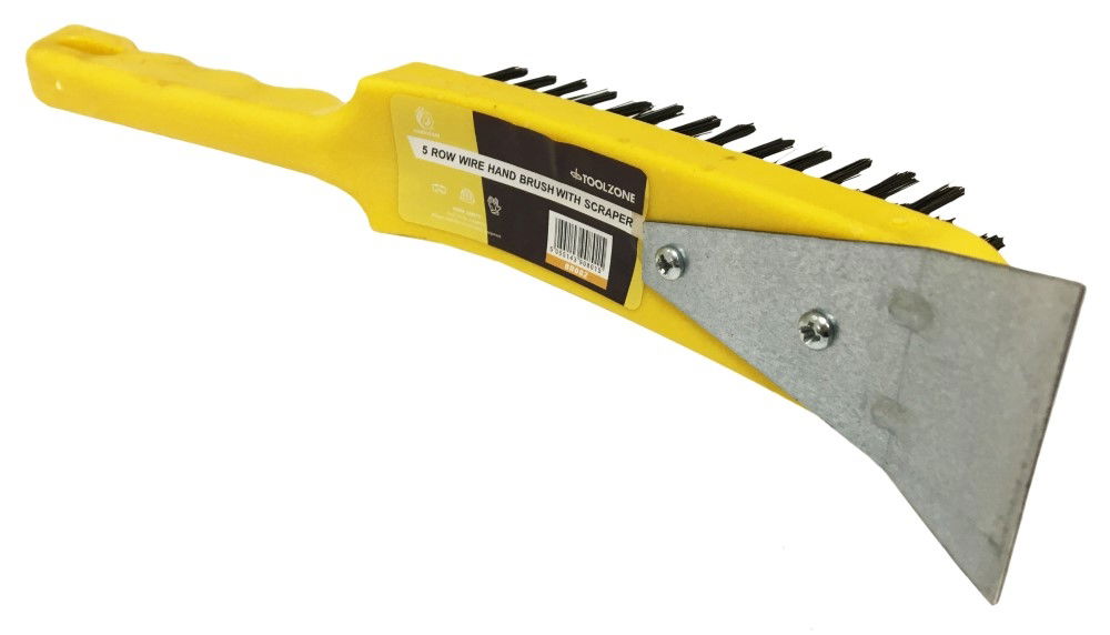 Toolzone Wire Brush 5 Row with Scraper Plastic Handle - Toolzone Kdpbr002