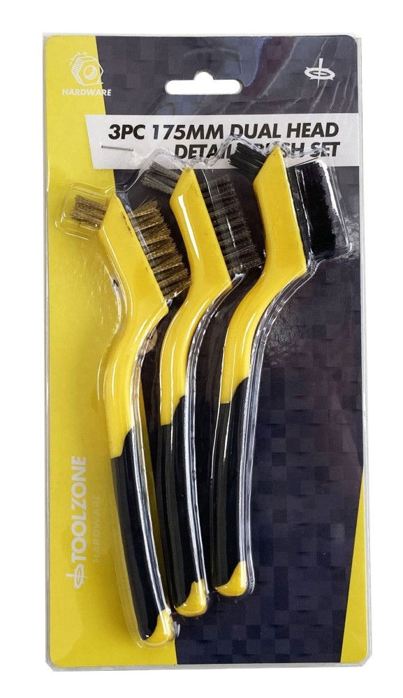 Toolzone Brush Set 3pc 175mm Precision Detail Stainless Steel Nylon Brass - Toolzone Kdpbr061