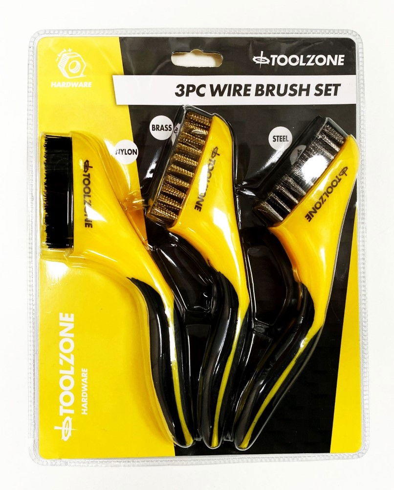 Toolzone Wire Brush Set 3pc Wide 20cm Stainless Steel Nylon Brass - Toolzone Kdpbr063
