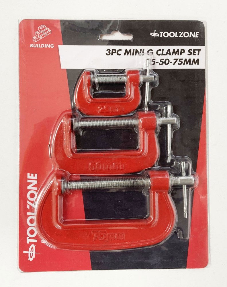 Toolzone G Clamp Set 3pc Mini 25mm 50mm 75mm - Toolzone Kdpcl004