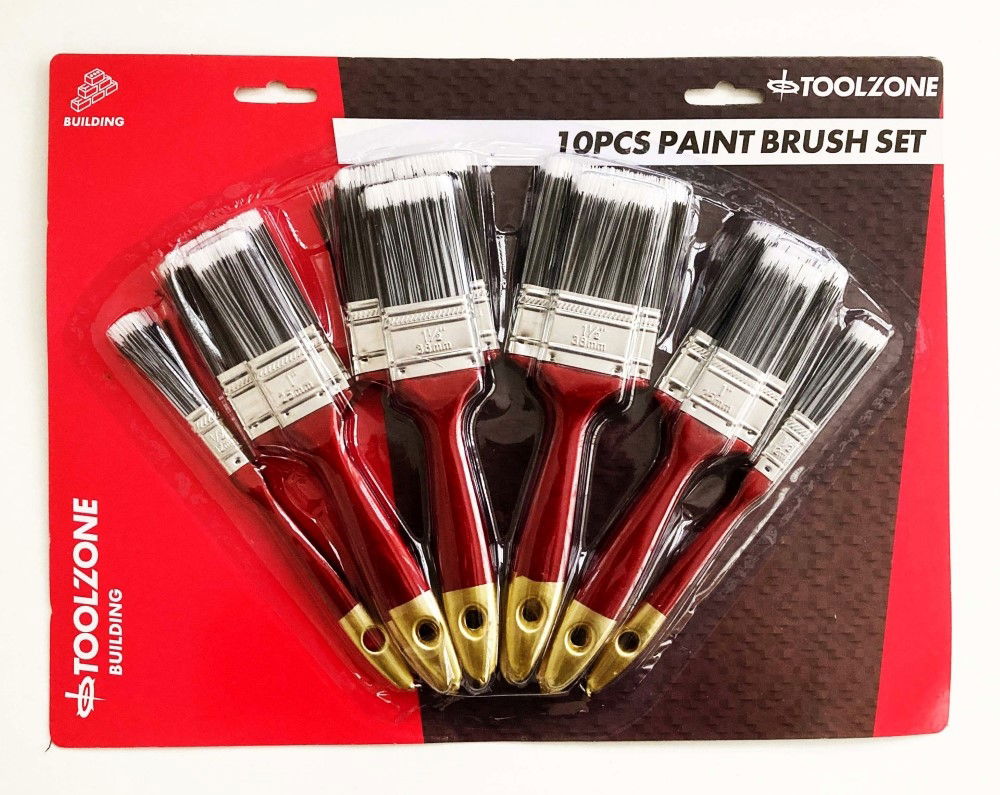 Toolzone Paint Brush Set 10pc Nylon Bristle Assorted Sizes - Toolzone Kdpdc143