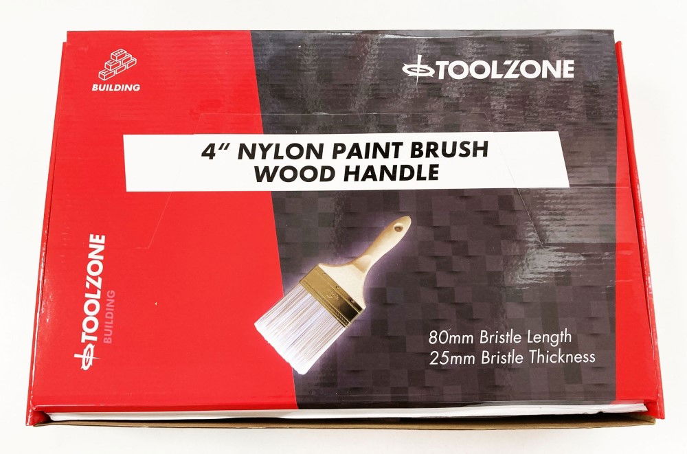 Toolzone Paint Brush 4 Nylon Bristle Wooden Handle 24pc - Toolzone Kdpdc149