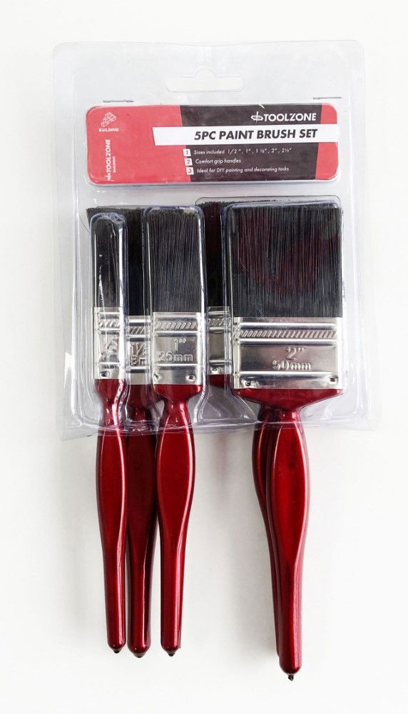 Toolzone Paint Brush Set 5pc Red Handle Assorted Sizes - Toolzone Kdpdc187