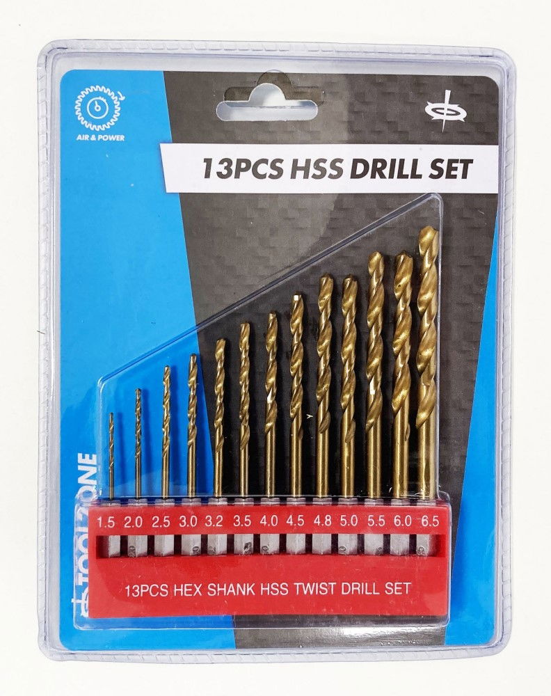 Toolzone Drill Bit Set Titanium Coated Hex Shank 13pc 1.5-6.5mm - Toolzone Kdpdr100