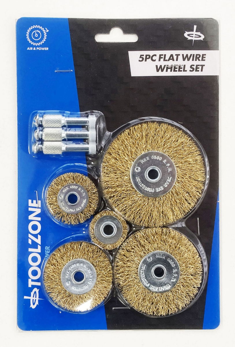 Toolzone Flat Wire Wheel Set for Drill 5pc 25-75mm 1/4 Shank - Toolzone Kdpdr171